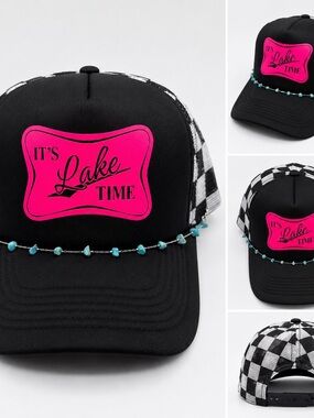 New Women’s Black Trucker Hat with Pink 'It's Lake Time'